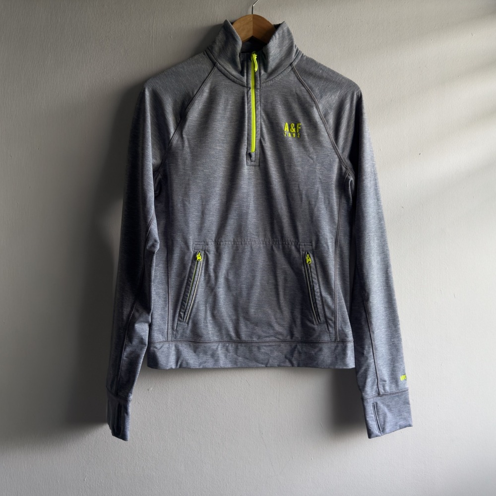 Abercrombie & Fitch Muscle Fit Quarter Zip Pullover Mens Small Gray Neon Active